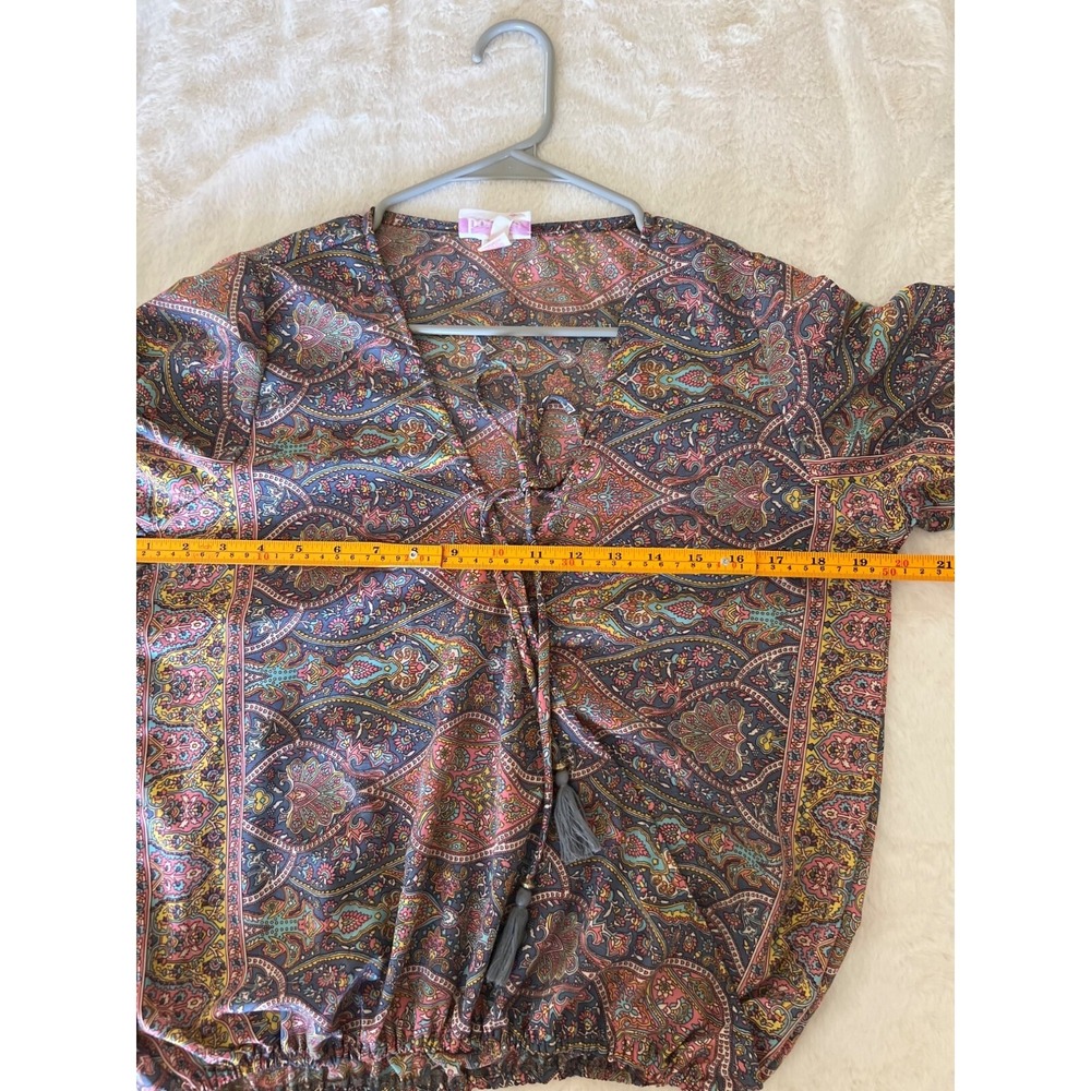 Boemo Boho Paisley Print Peasant Blouse Tassel Tie Long Sleeve M - Picture 7 of 10